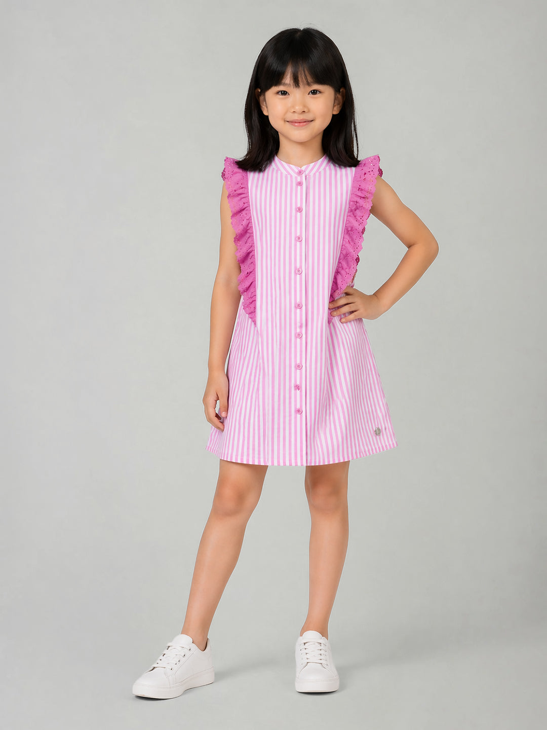 Blue Giraffe Pink Striped Girls Dress