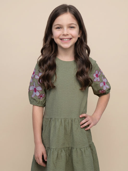 Blue Giraffe Green Solid Girls Dress