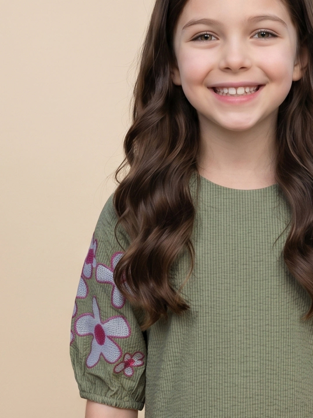 Blue Giraffe Green Solid Girls Dress