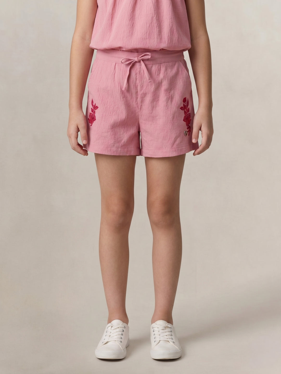 Blue Giraffe Pink Cotton Solid Girls Shorts