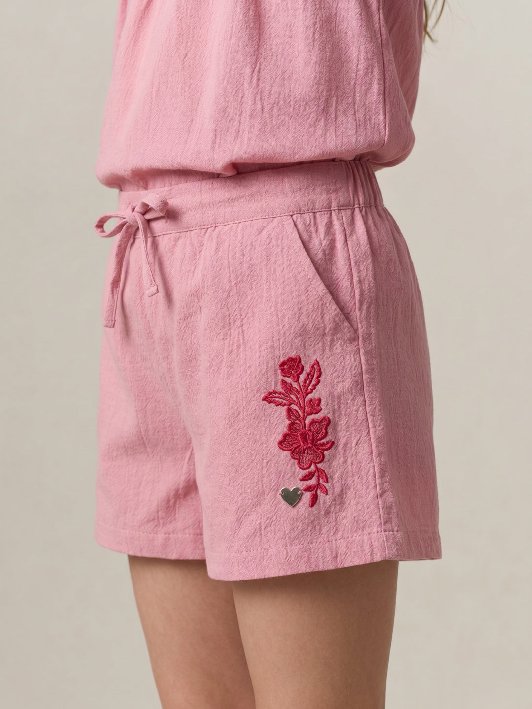 Blue Giraffe Pink Cotton Solid Girls Shorts