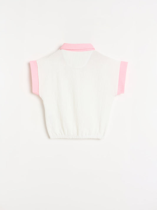 Blue Giraffe Girls Solid White Polo T-Shirt