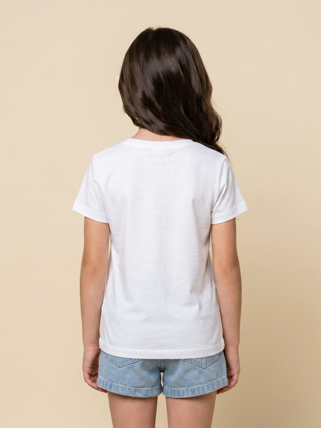 Blue Giraffe White Cotton Solid Girls T Shirt