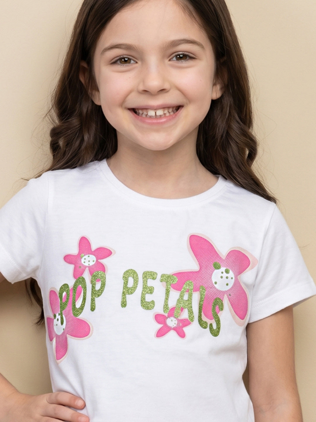 Blue Giraffe White Cotton Solid Girls T Shirt