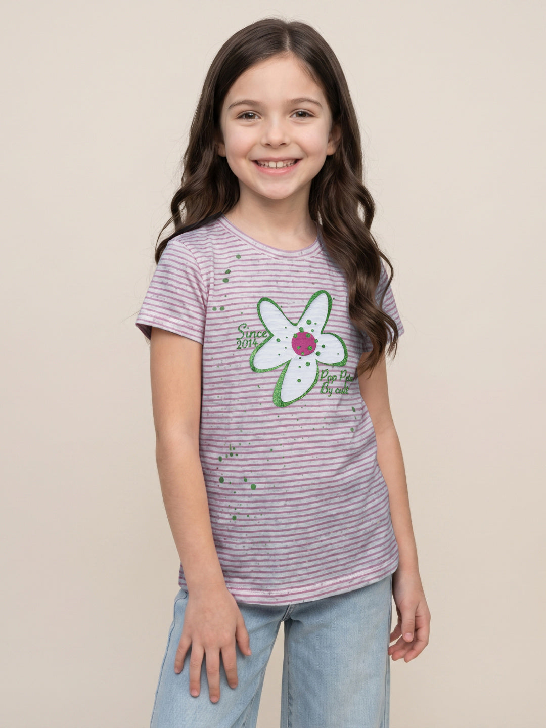 Blue Giraffe Pink Stripes Girls T Shirt