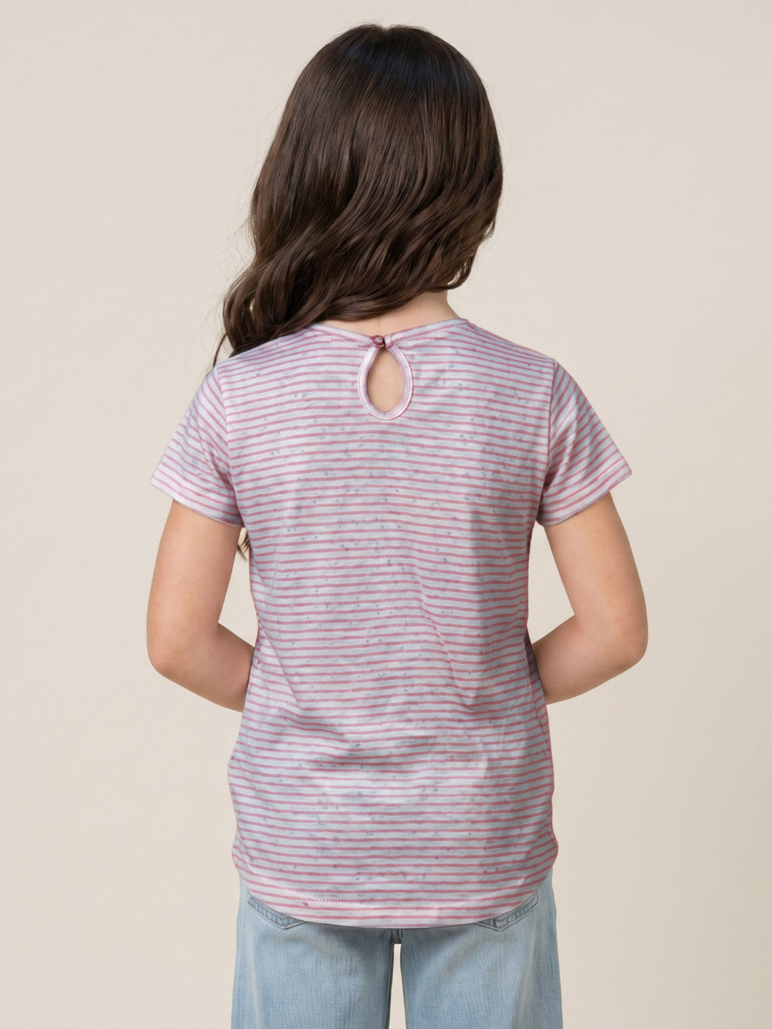 Blue Giraffe Pink Stripes Girls T Shirt
