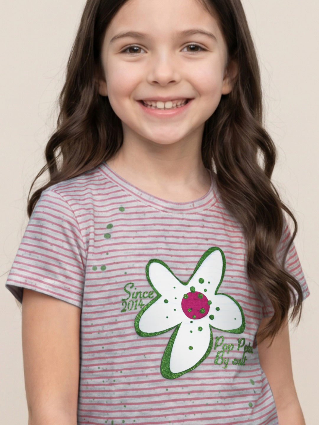 Blue Giraffe Pink Stripes Girls T Shirt