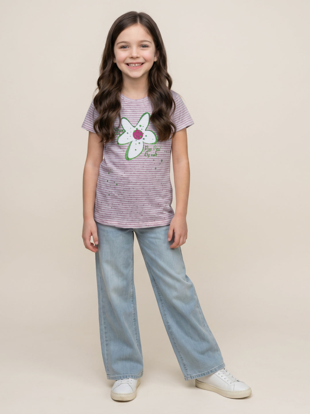 Blue Giraffe Pink Stripes Girls T Shirt
