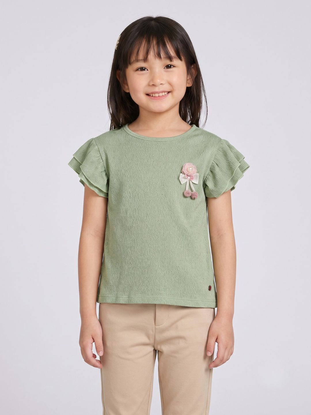 Blue Giraffe Girls Green Solid Regular Fit T-Shirt