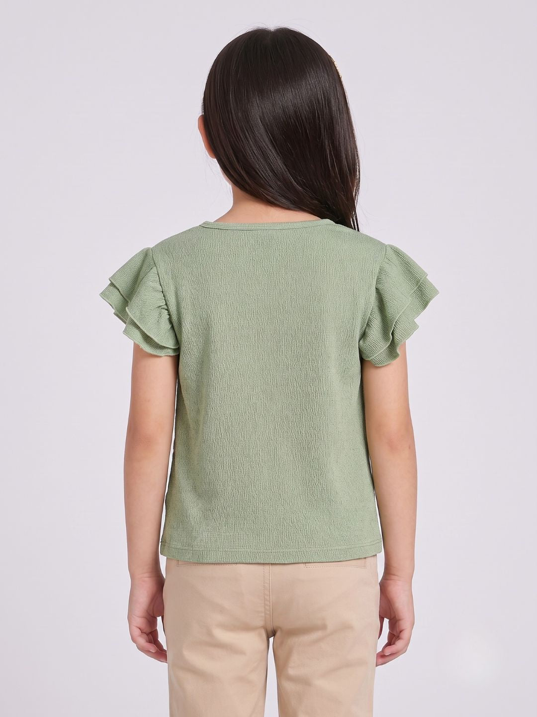 Blue Giraffe Girls Green Solid Regular Fit T-Shirt