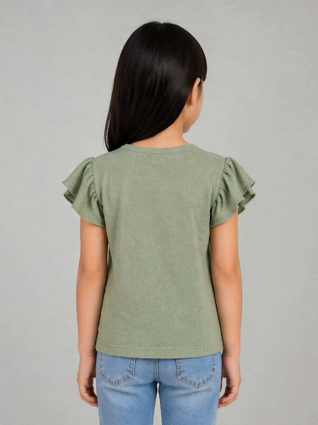 Blue Giraffe Green Solid Girls Tshirt
