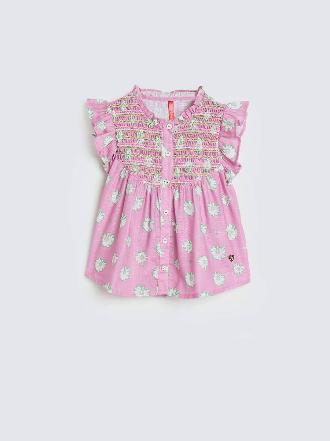 Blue Giraffe Girls Pink Floral Mandarin Collar Top