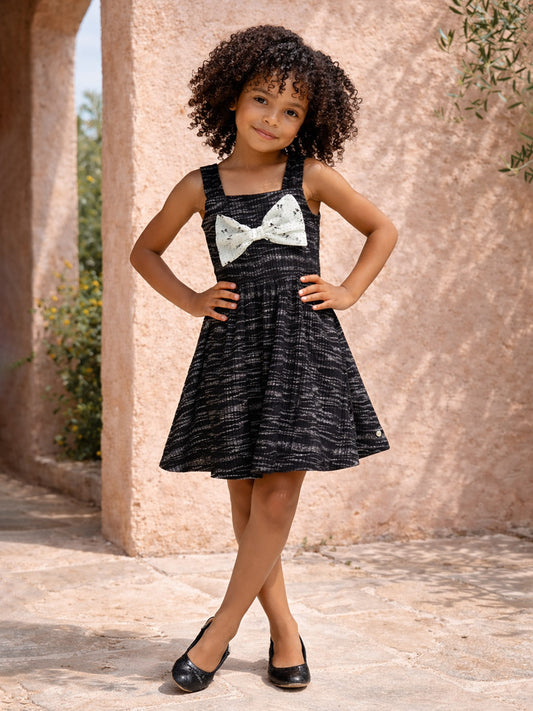 Blue Giraffe Girls Black Striped Flared Fit Dress
