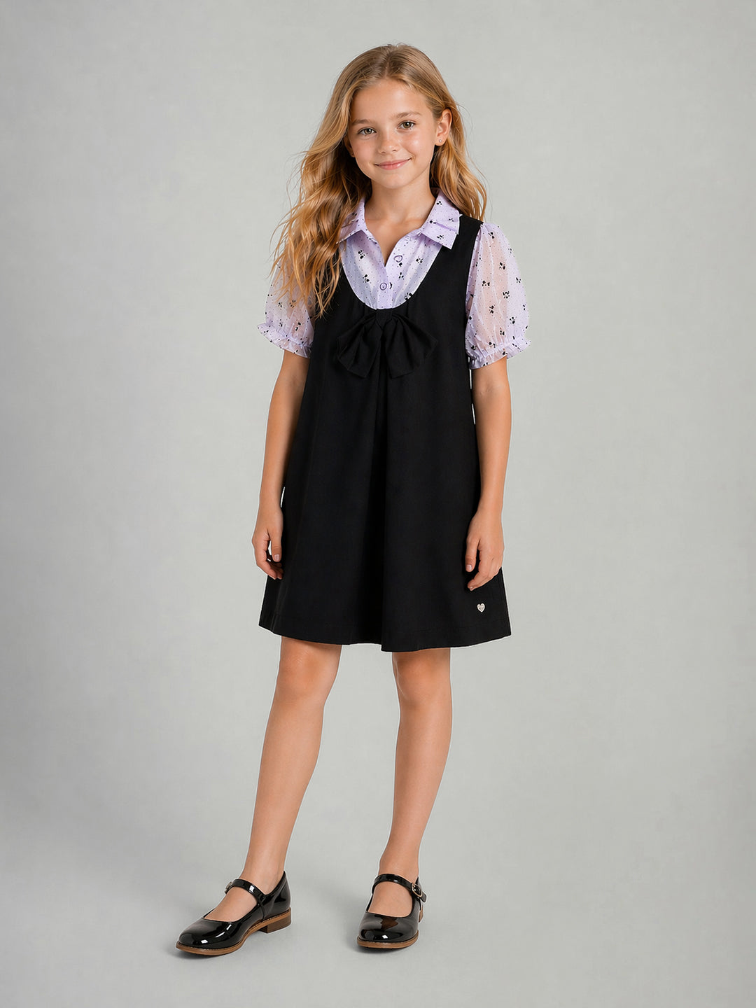Blue Giraffe Black Solid Girls Dress