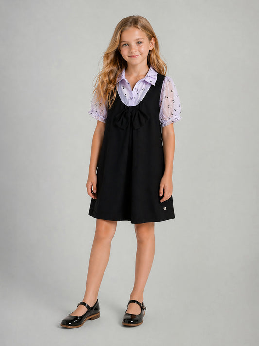 Blue Giraffe Black Solid Girls Dress
