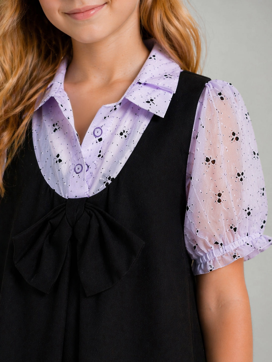 Blue Giraffe Black Solid Girls Dress