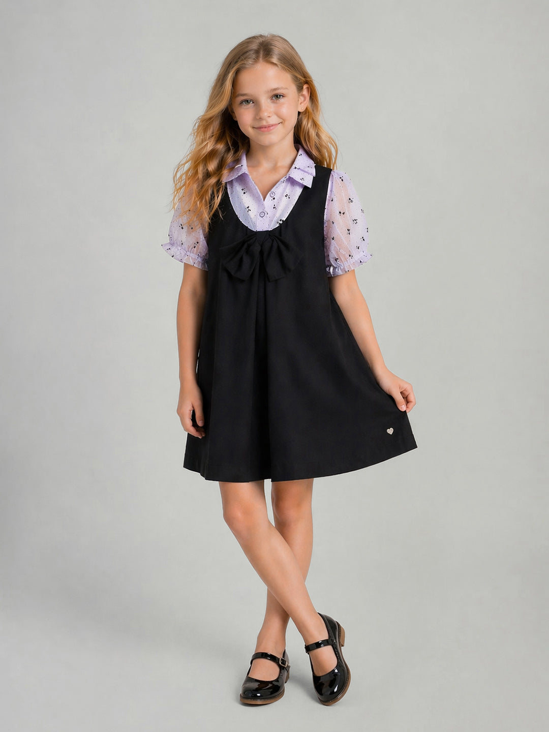 Blue Giraffe Black Solid Girls Dress