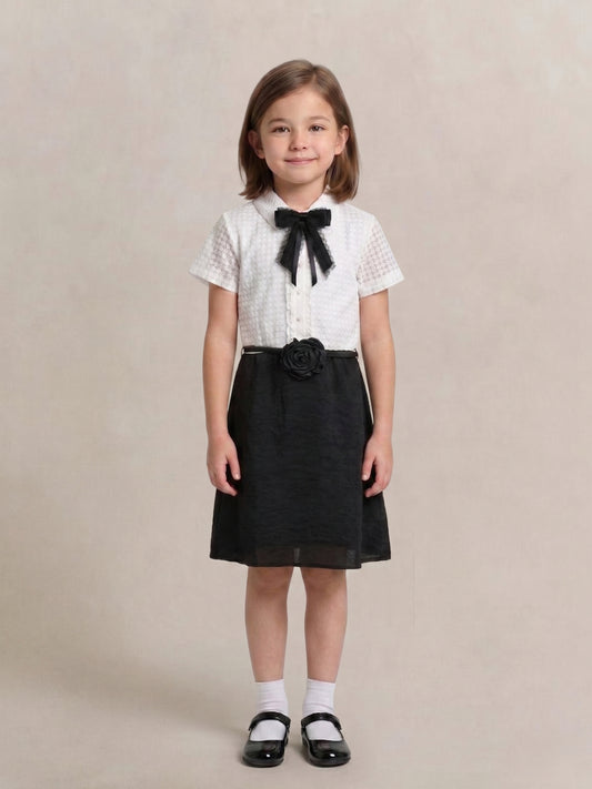 Blue Giraffe Girls White Jacquard Dress