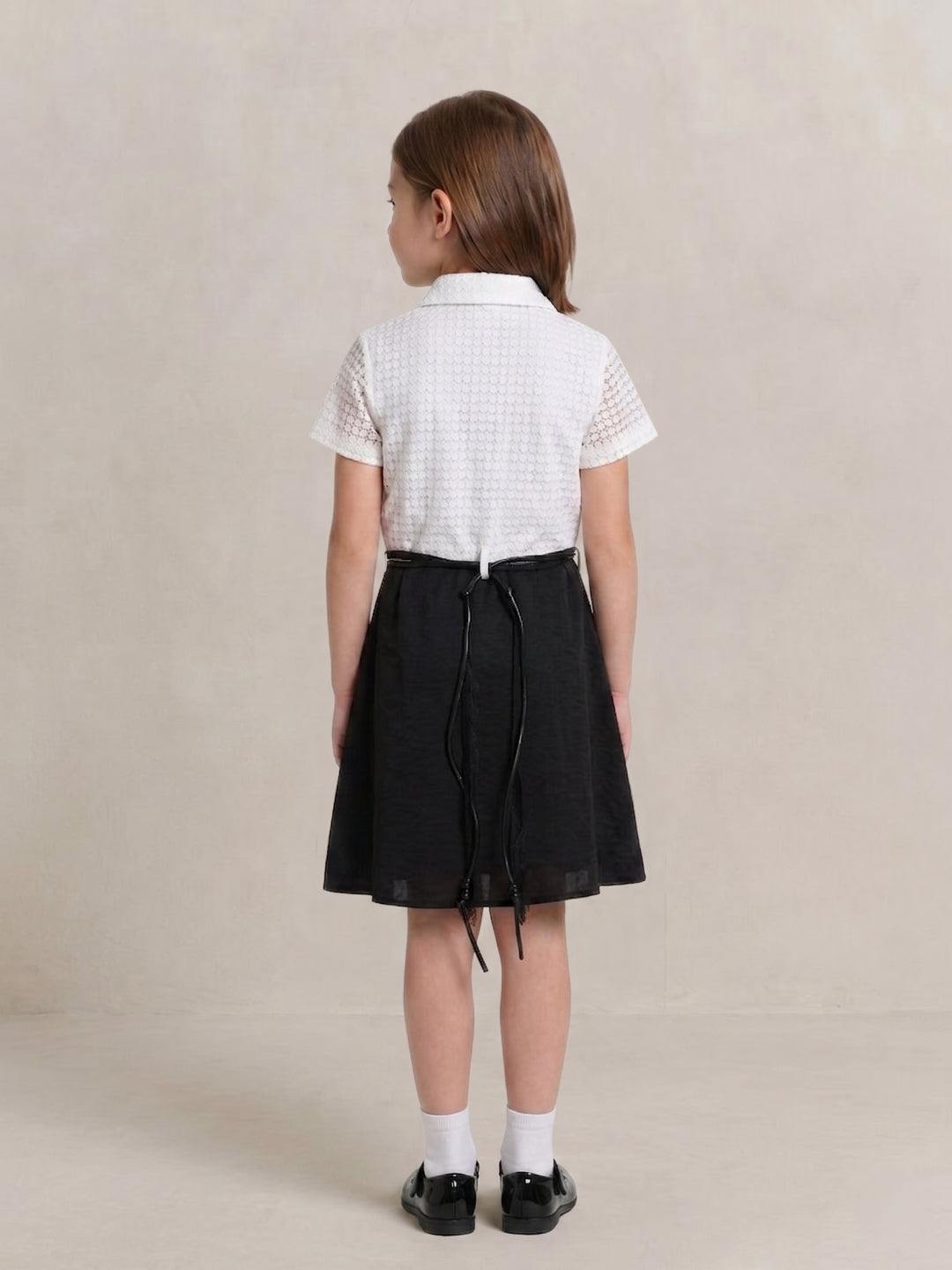 Blue Giraffe Girls White & Black Textured Fit & Flare Dress