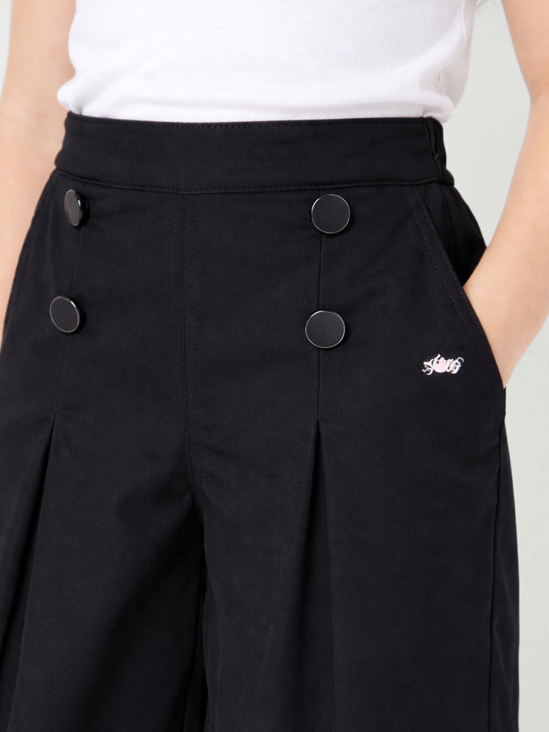 Blue Giraffe Black Solid Girls Trouser