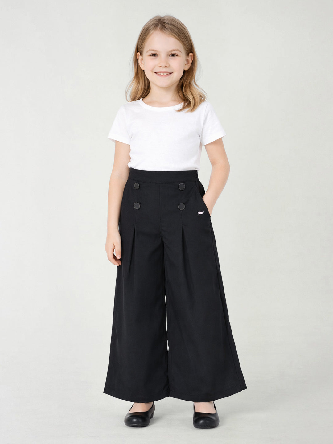Blue Giraffe Black Solid Girls Trouser