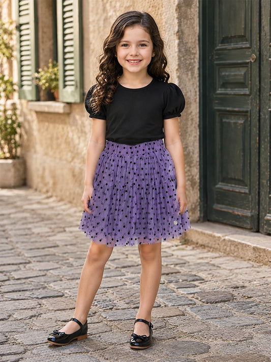 Blue Giraffe Girls Purple Printed Regular Fit Skirt