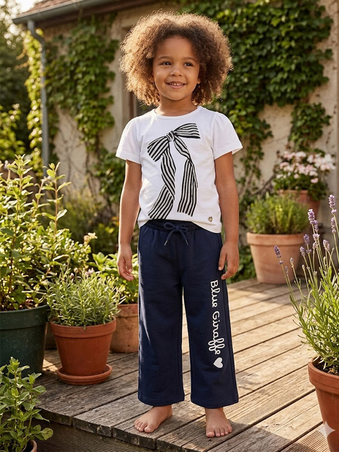 Blue Giraffe Girls White Embellished Regular Fit Pure Cotton T-Shirt