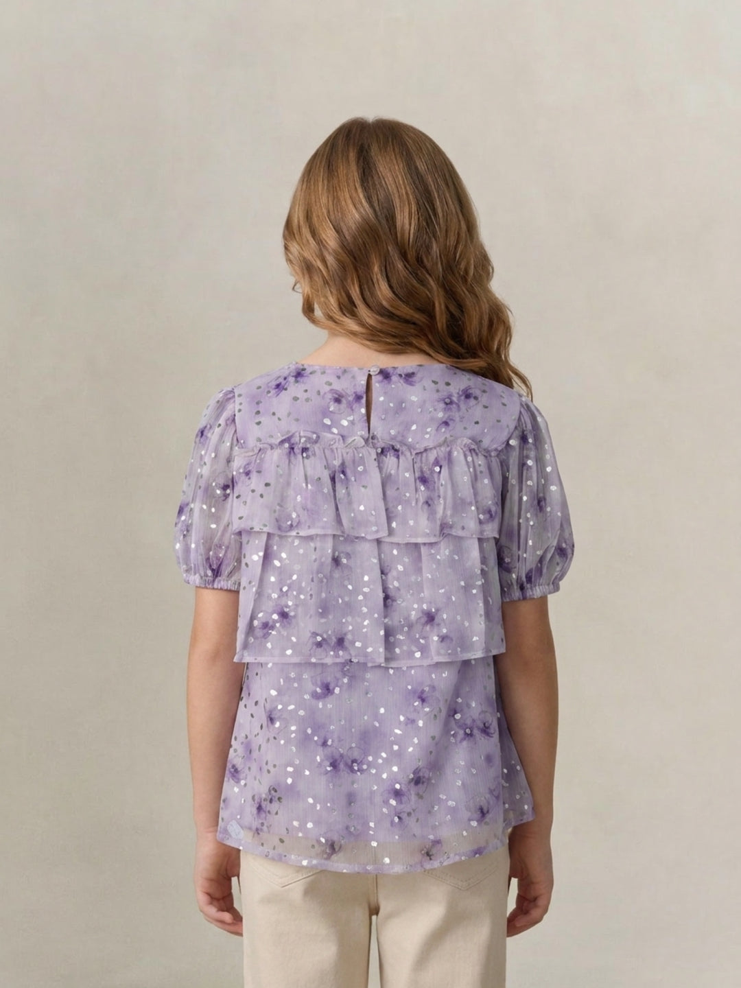 Blue Giraffe Girls Purple Printed Flared Fit Top