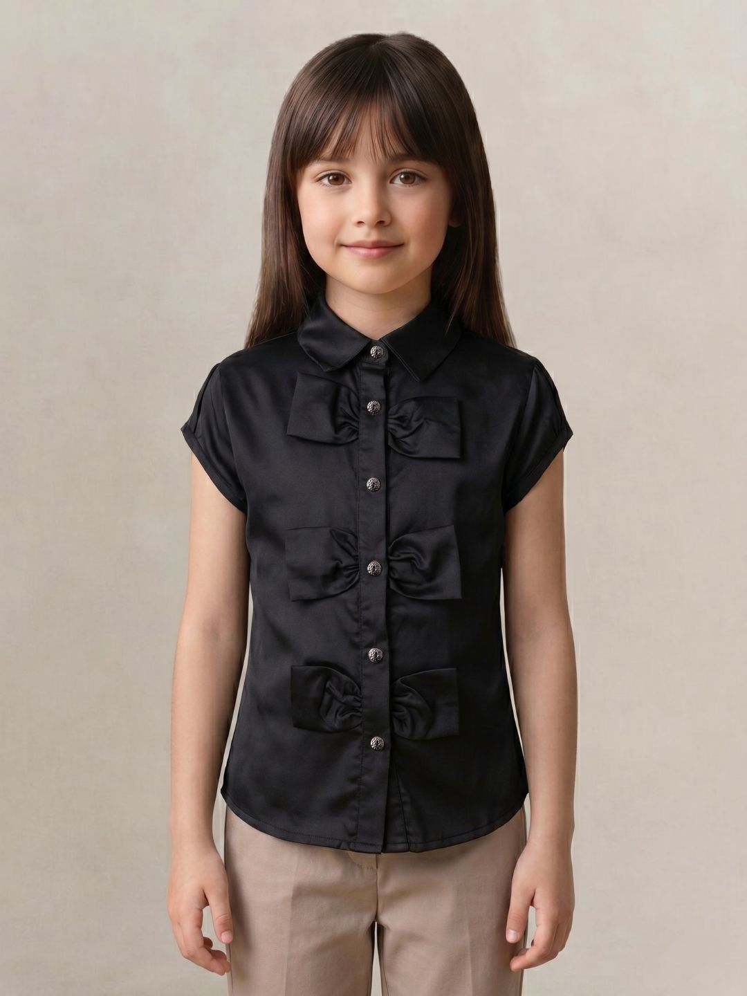 Blue Giraffe Girls Black Solid Regular Fit Shirt