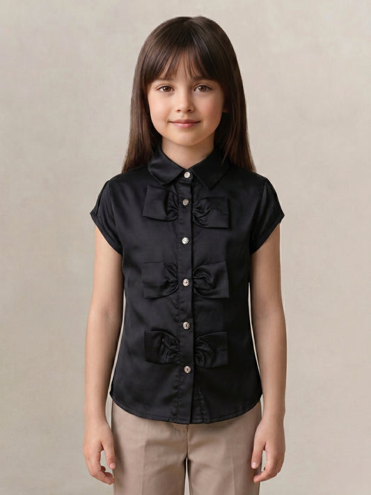 Blue Giraffe Girls Black Solid Shirt