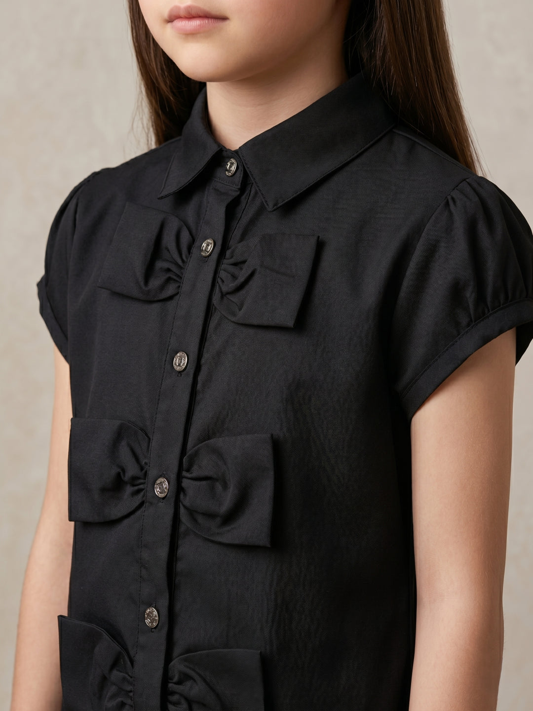 Blue Giraffe Girls Black Solid Shirt