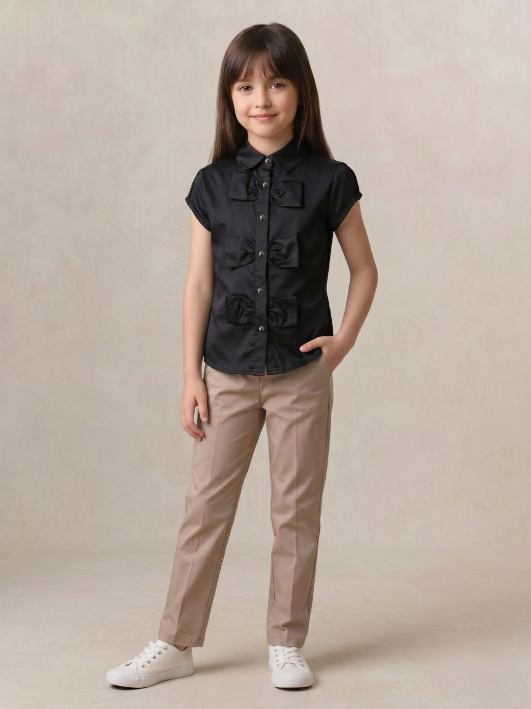 Blue Giraffe Girls Black Solid Regular Fit Shirt