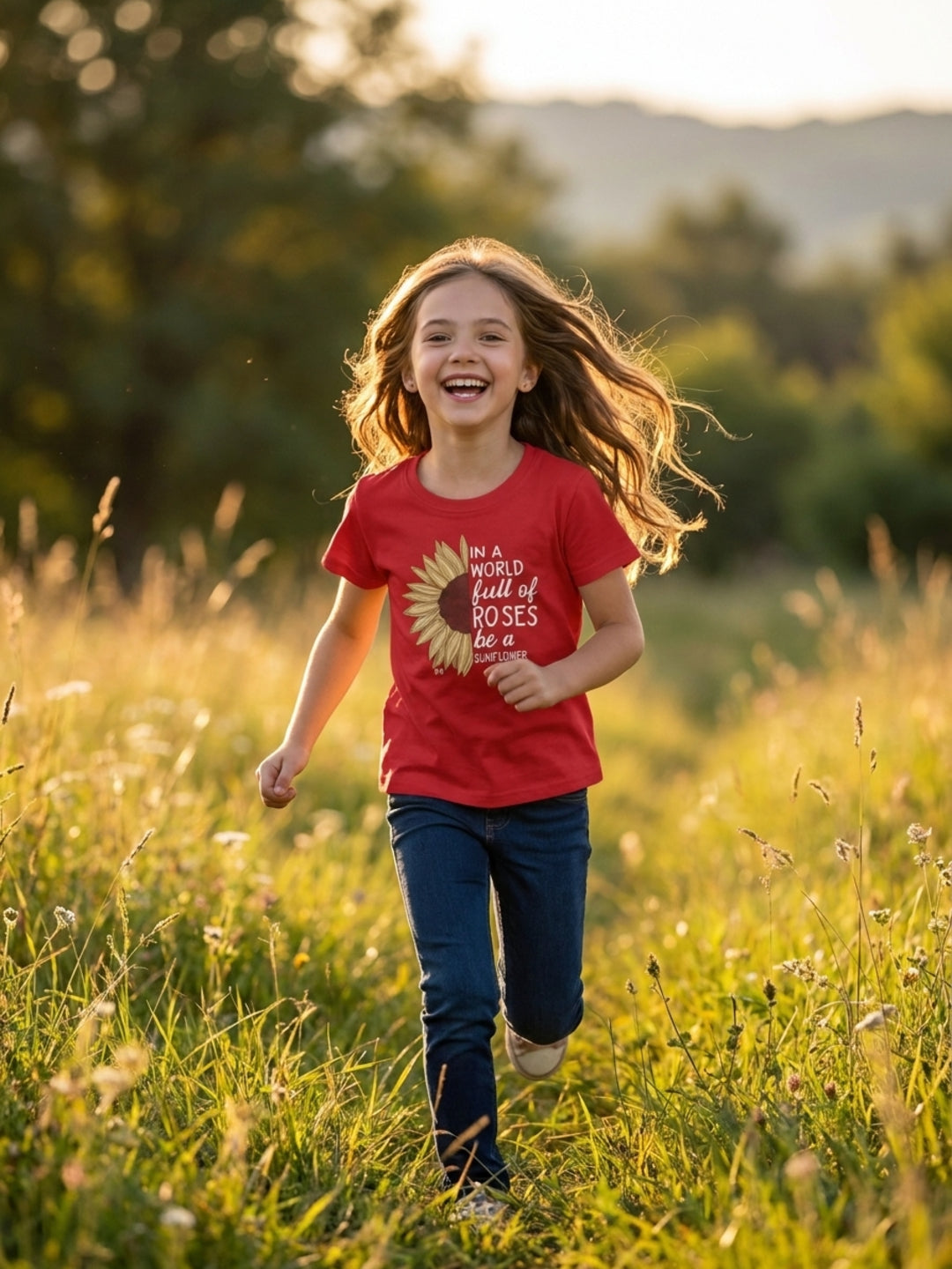Blue Giraffe Girls Red Printed Pure Cotton T-Shirt