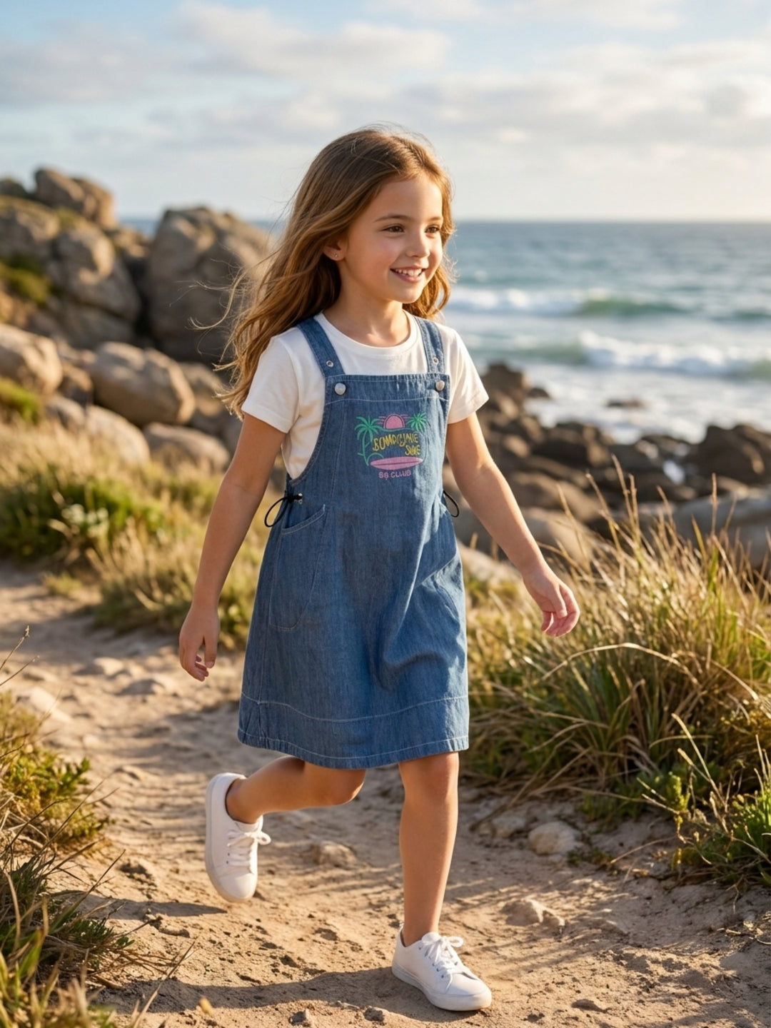 Blue Giraffe Girls Blue Solid Cotton Dress