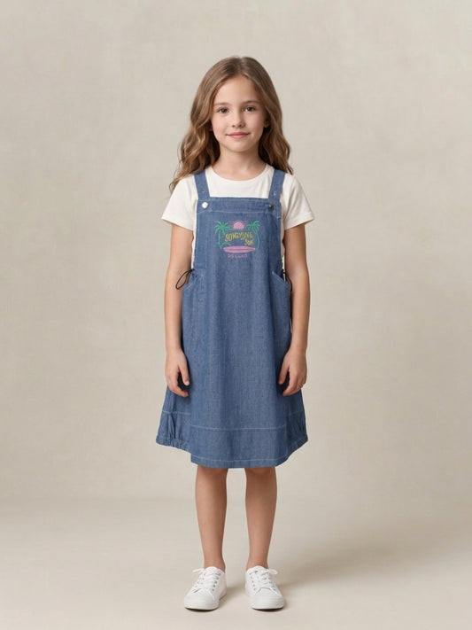 Blue Giraffe Girls Blue Solid Cotton Dress