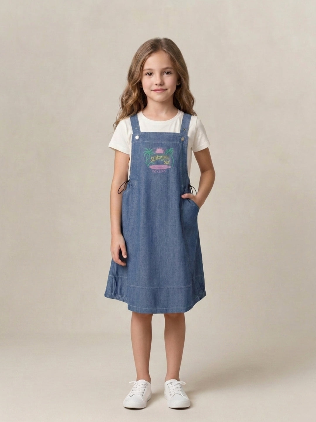 Blue Giraffe Girls Blue Solid Cotton Dress