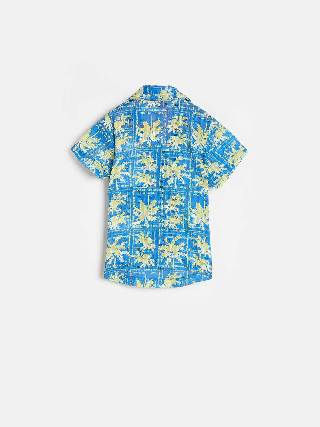 Blue Giraffe Girls Marine Blue Printed Shirt Collar Top