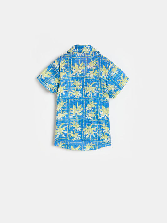 Blue Giraffe Girls Marine Blue Printed Shirt Collar Top