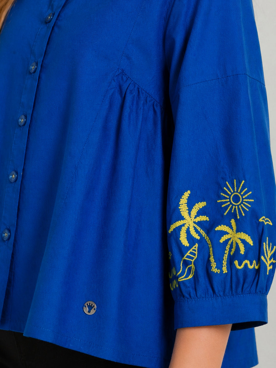 Blue Giraffe Blue Cotton Solid Girls Top