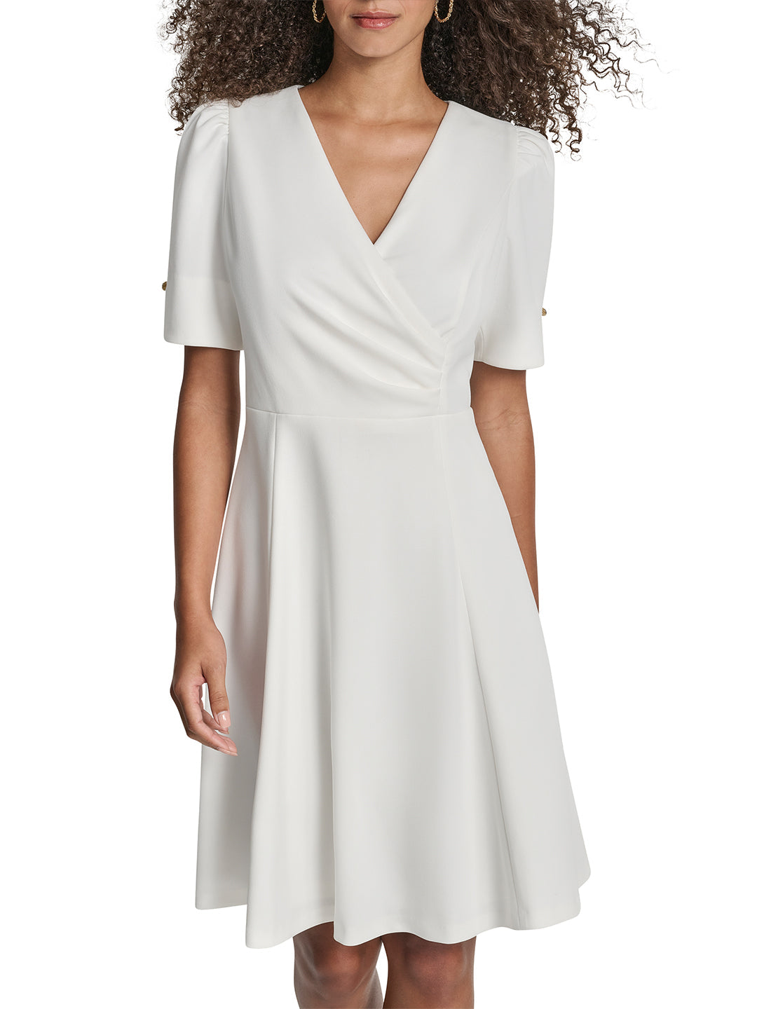DKNY Women Cream Solid Fit & Flared Dress