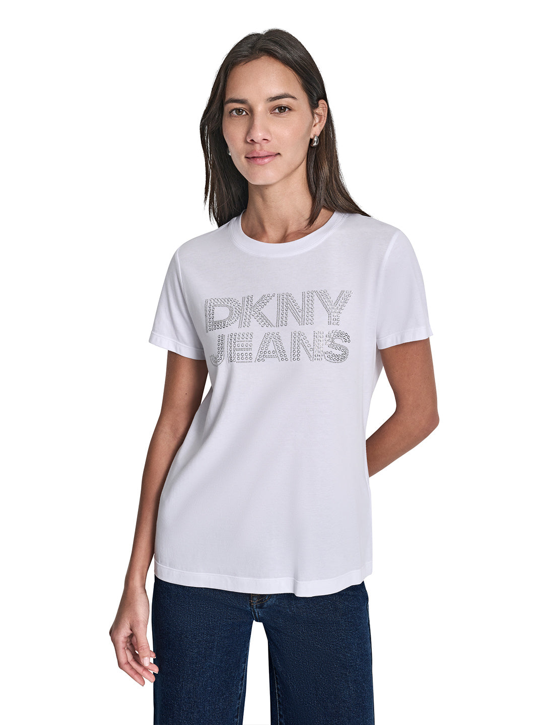 DKNY Women White Printed Round Neck T-Shirt