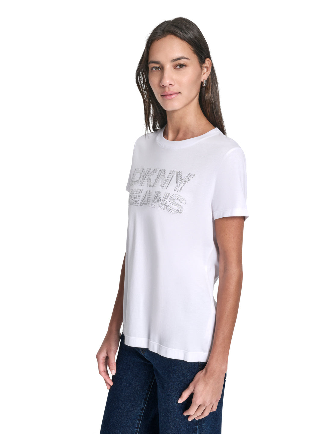 DKNY Women White Printed Round Neck T-Shirt