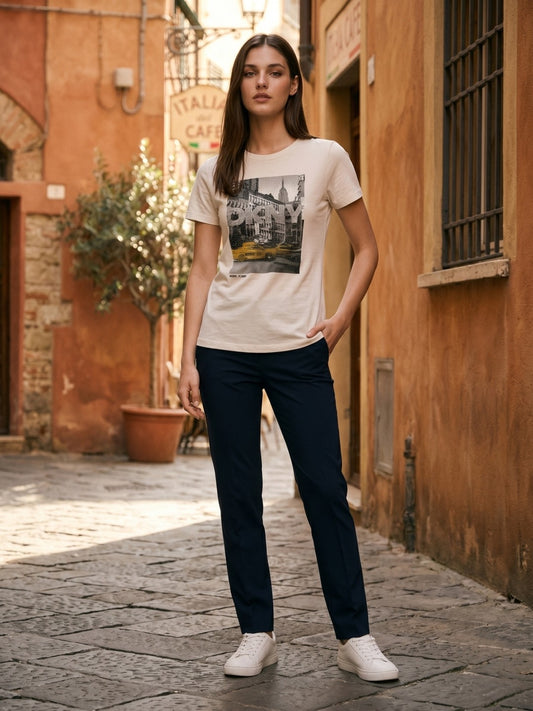 DKNY White Cotton Printed Women Regular Fit T Shirt