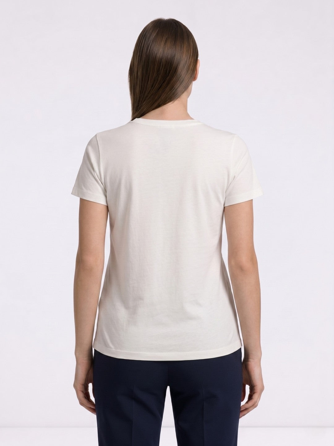 DKNY White Cotton Printed Women Regular Fit T Shirt