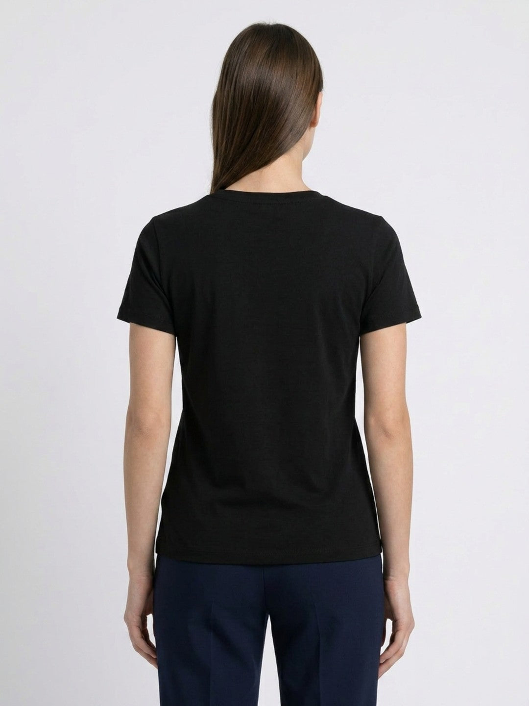DKNY Black Cotton Printed Women Regular Fit T Shirt