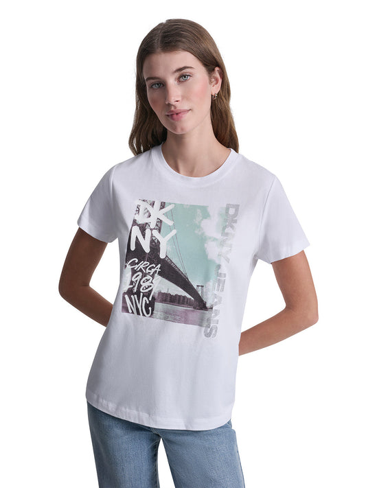 DKNY Women White Printed Round Neck T-Shirt