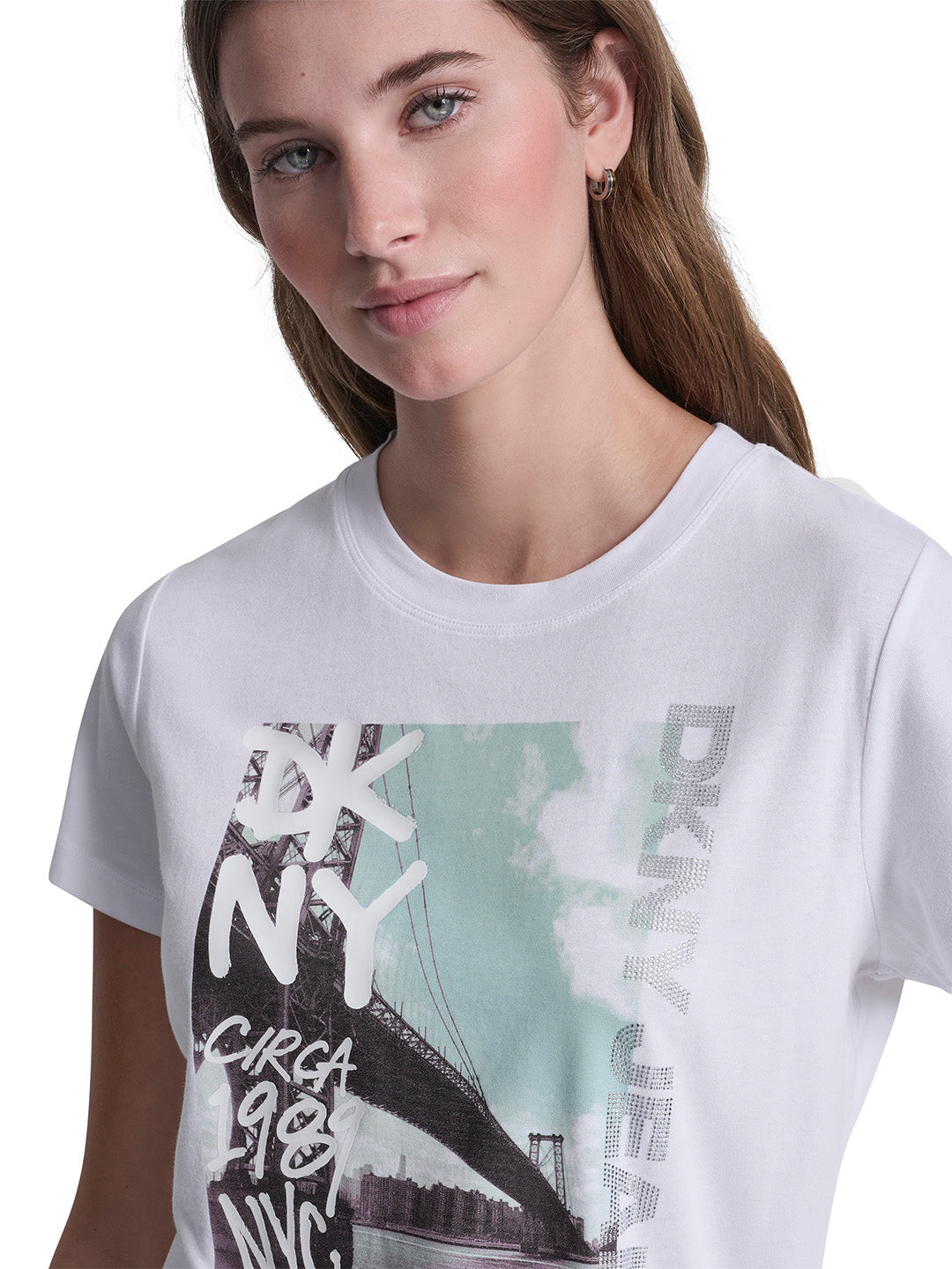 DKNY Women White Printed Round Neck T-Shirt