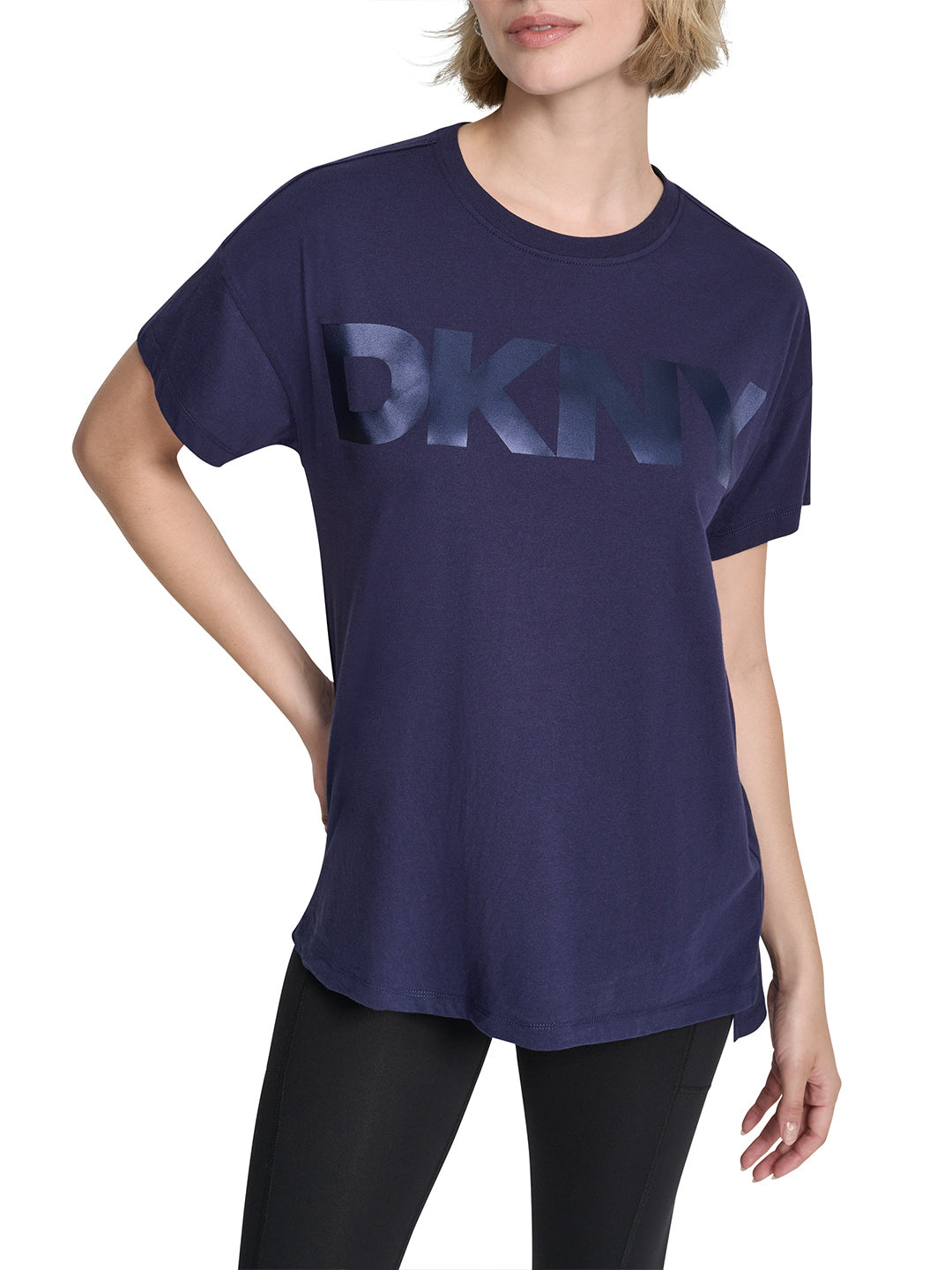 DKNY Women Peacoat Blue Printed Round Neck T-Shirt