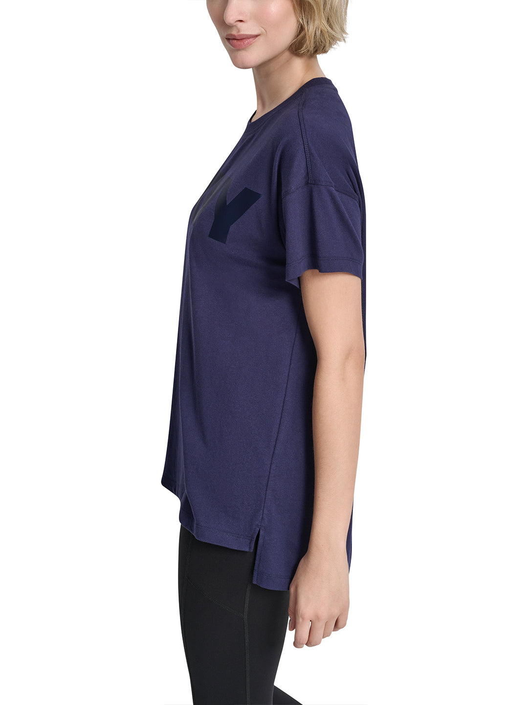 DKNY Women Peacoat Blue Printed Round Neck T-Shirt
