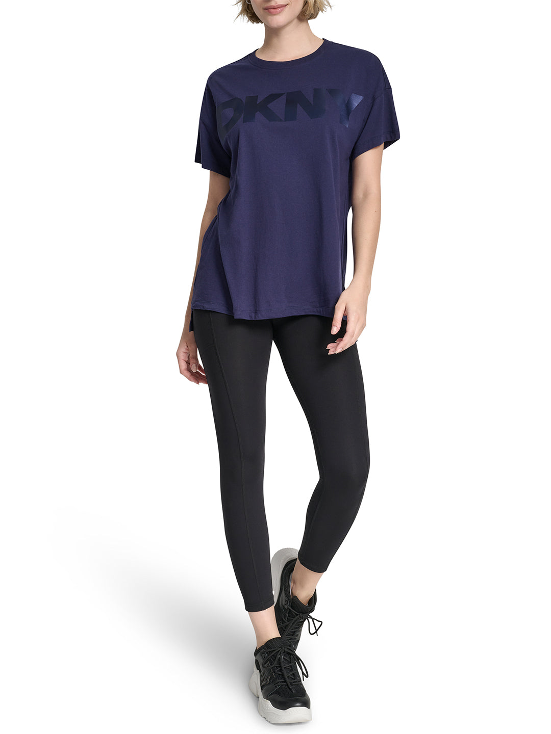 DKNY Women Peacoat Blue Printed Round Neck T-Shirt